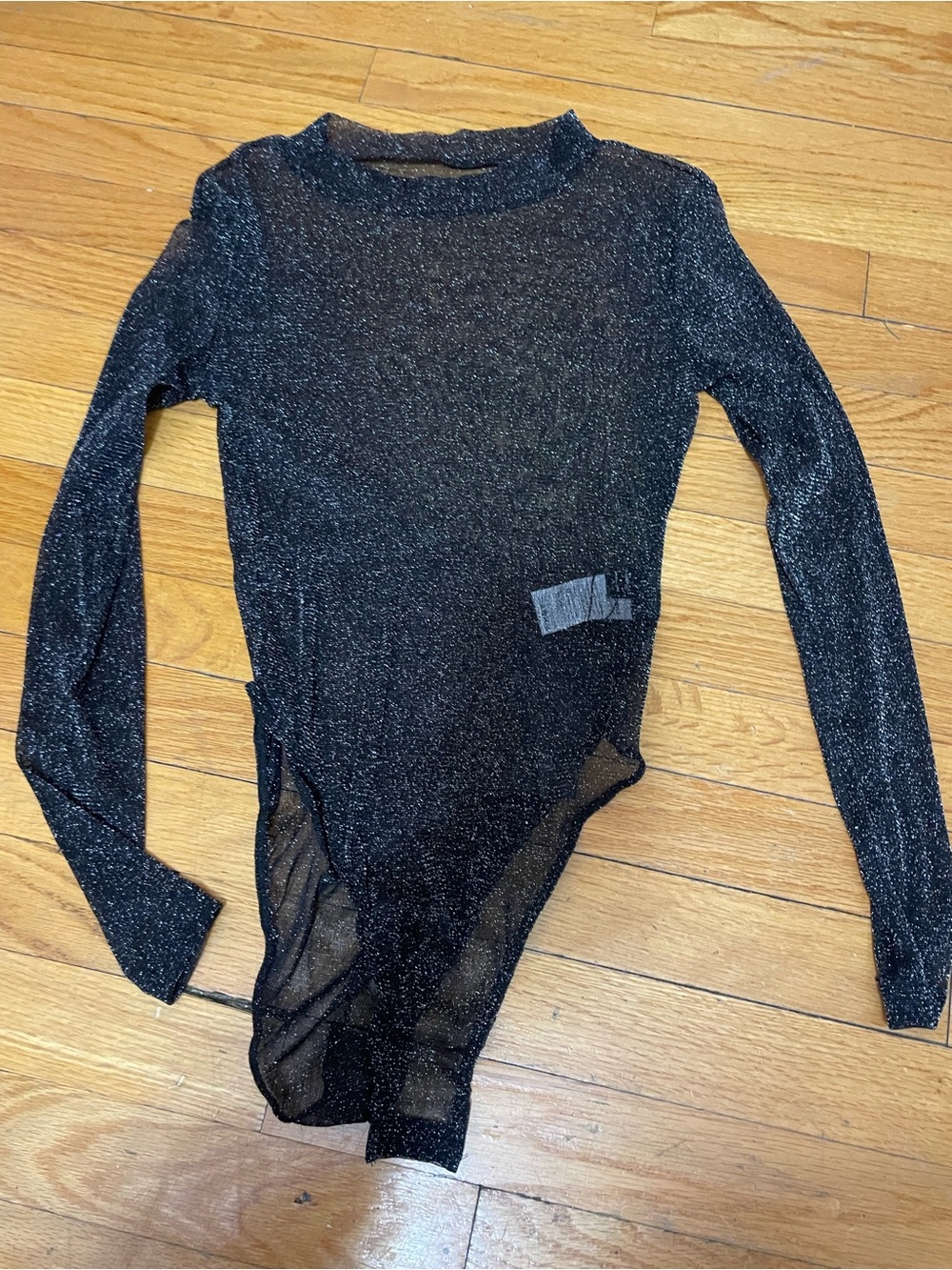 SHEIN Black Metallic Sheer Long-Sleeve Bodysuit NWT